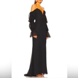 Katie May Black Off-Shoulder Gown with Sheer Sleeves Size XS new without tags